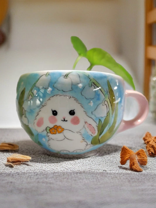 Bunny & Blue Delphinium Ceramic Mug