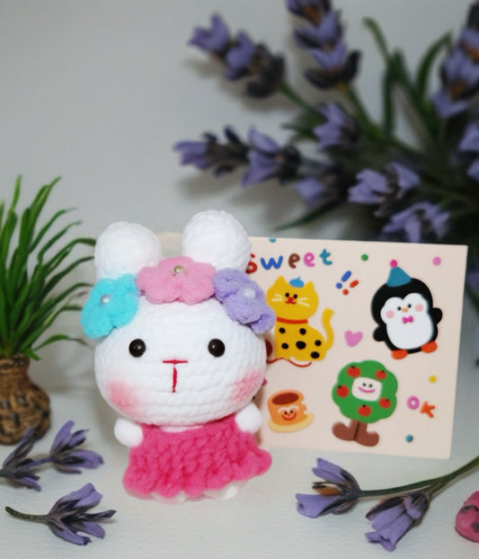 Crocheted Bunny Plushie with Floral Hairpin