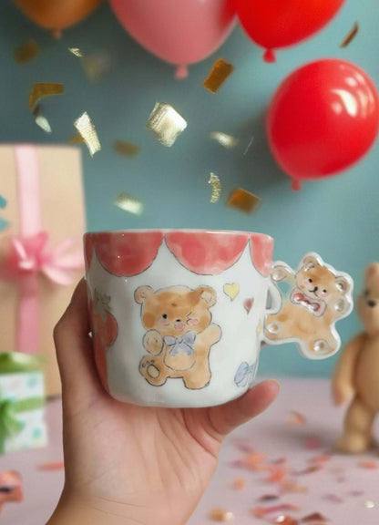 แก้วเซรามิค สีชมพู หูจับหมี