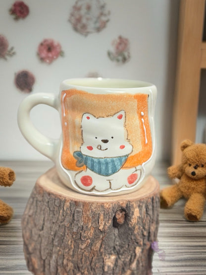 แก้วเซรามิกเพ้นท์ลายลูกสุนัขสีส้ม