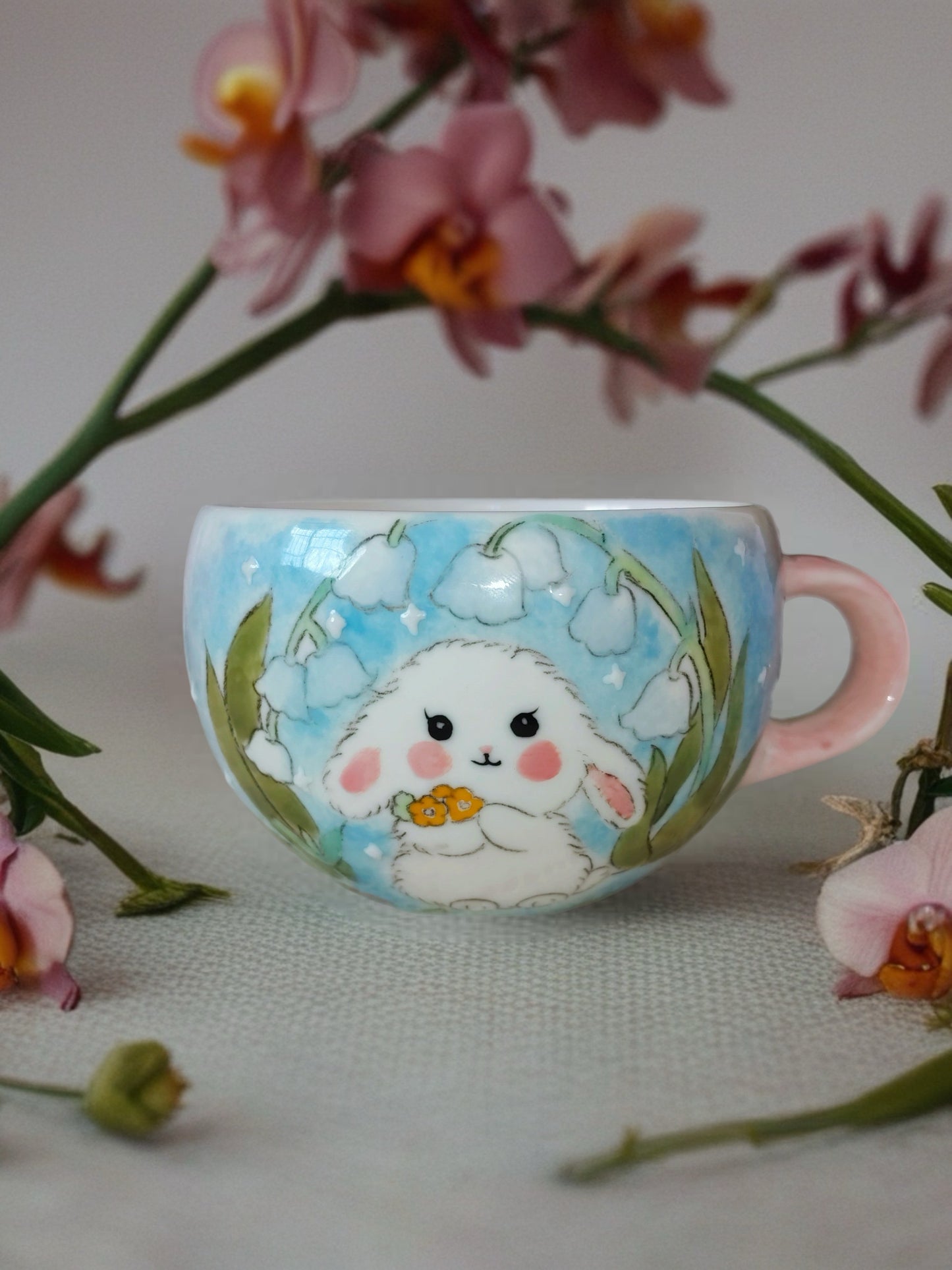 Bunny & Blue Delphinium Ceramic  Mug
