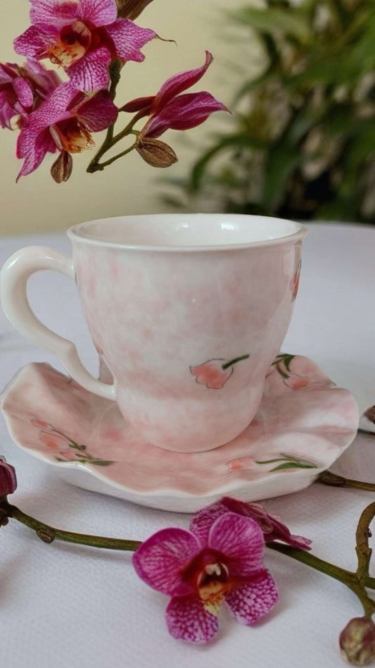 Bunny & Lily of the Valley Ceramic Mug and Saucer Set