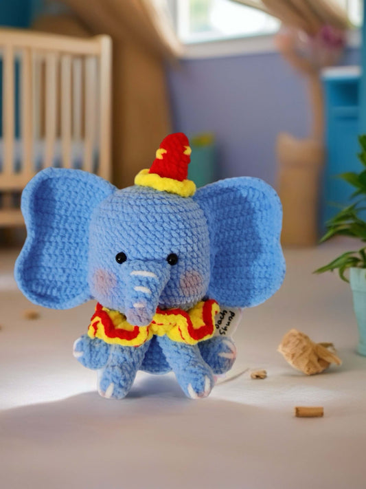 Hand-Crocheted Blue Elephant Plush