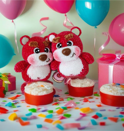 Crocheted Strawberry Bear Plushie