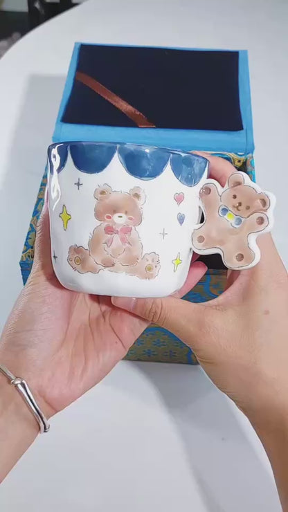 แก้วเซรามิค สีฟ้า หูจับหมี