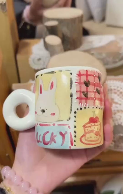 Cherry Cake Bunny – แก้วเซรามิกลายปะ