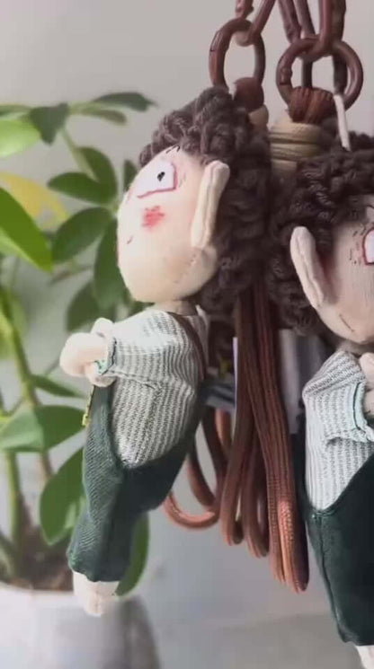 Boy in green overalls fabric doll